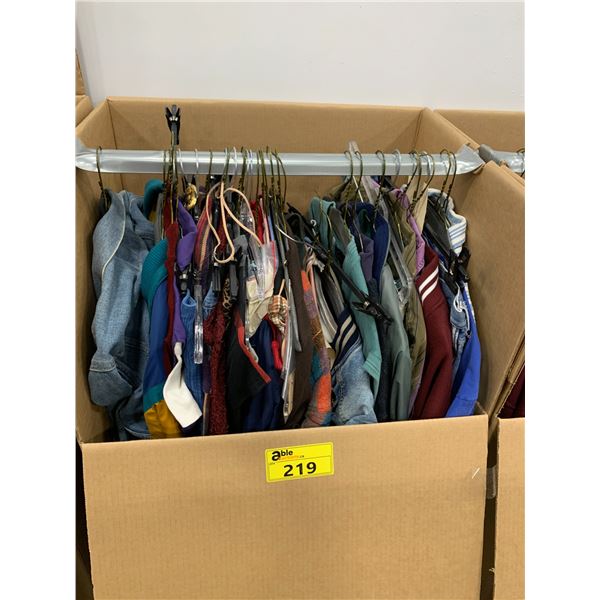 WARDROBE BOX WITH ASSORTED CLOTHING