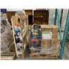 Image 1 : PALLET OF SET DEC ITEMS INCLUDING; DOUBLE SIZE BED FRAME, KIDS FURNITURE AND MORE