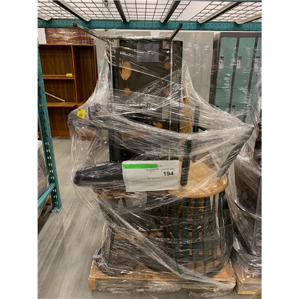 PALLET OF SET DEC ITEMS INCLUDING; ASSORTED CHAIRS AND STOOLS