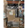 Image 1 : PALLET OF SET DEC ITEMS INCLUDING; METAL SHELVES, MONITORS, UMBRELLAS, EMPTY PRODUCT CASES AND MORE