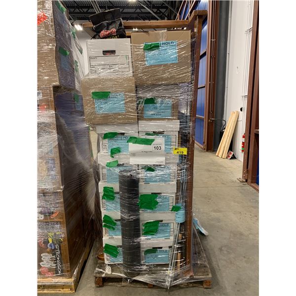 PALLET OF SET DEC ITEMS INCLUDING; FUTON, OARS, BROOM, KITCHENWARE AND MORE