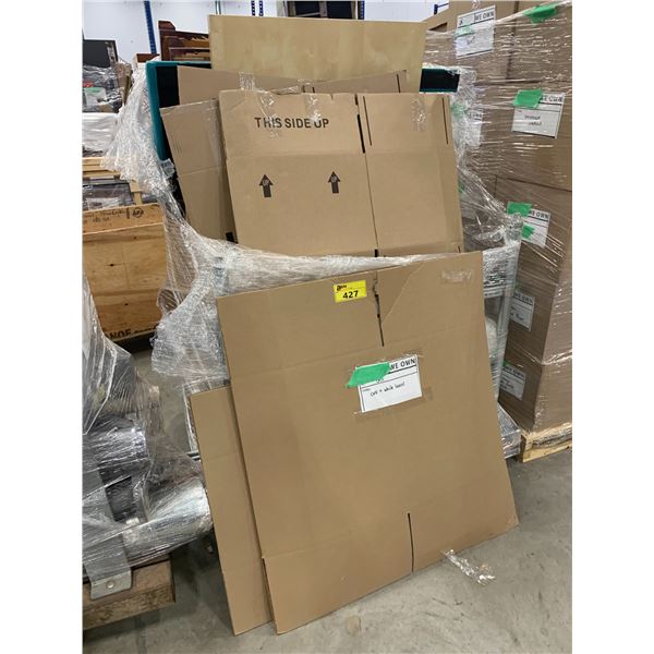 PALLET OF SET DEC ITEMS INCLUDING; BED FRAMES, TABLES, CORK BOARDS, WHITEBOARDS AND MORE