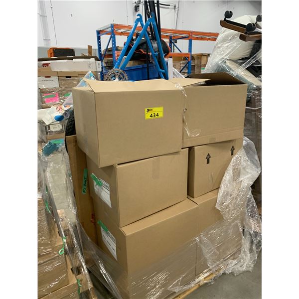 PALLET OF SET DEC ITEMS INCLUDING; BIKE PARTS, LIGHT FIXTURES, ROPE AND MORE