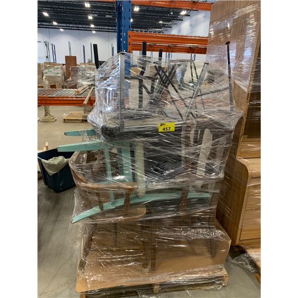 PALLET OF SET DEC ITEMS INCLUDING; CHAIRS AND STOOLS