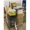 Image 1 : PALLET OF SET DEC ITEMS INCLUDING; MILK CRATES, ROLLING MOP BUCKET, DROP SHEETS AND MORE