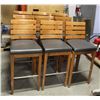Image 1 : LOT OF 9 BEACHWOOD BAR STOOLS W/ UPHOLSTERED GREY