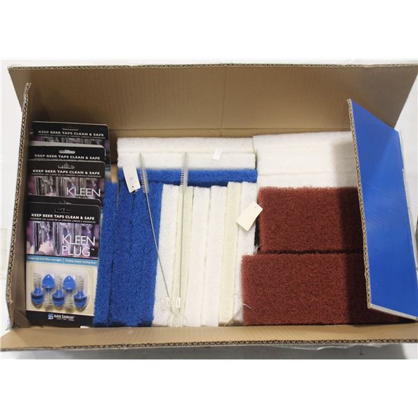 LARGE BOX OF KLEEN PLUGS & ASSORTED SCOUR CLEANING