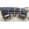 Image 1 : LOT OF 6 BLUE LEATHER TUFTED ROLLING ARM CHAIRS