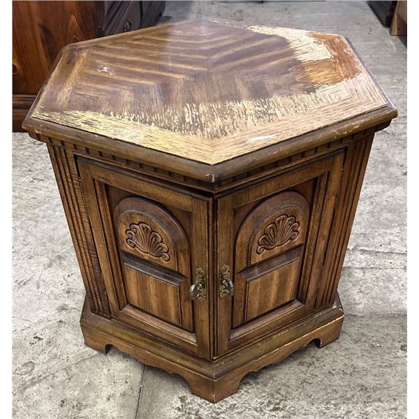 Solid Pecan Hexagon End Table 24Wx24Dx23H