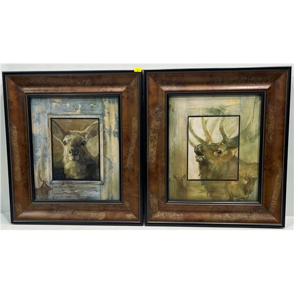 Agitated Elk and Choir Practice by Mary Roberson reproductions Frame 17Wx19H Artwork 11Wx13H