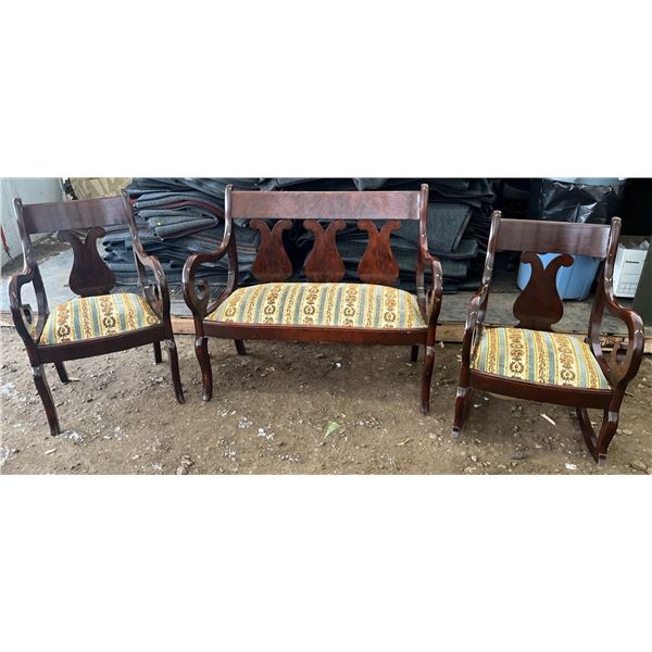 Vintage Settee, Arm Chair and Rocking Chair Set (minor scuffs and scrapes)