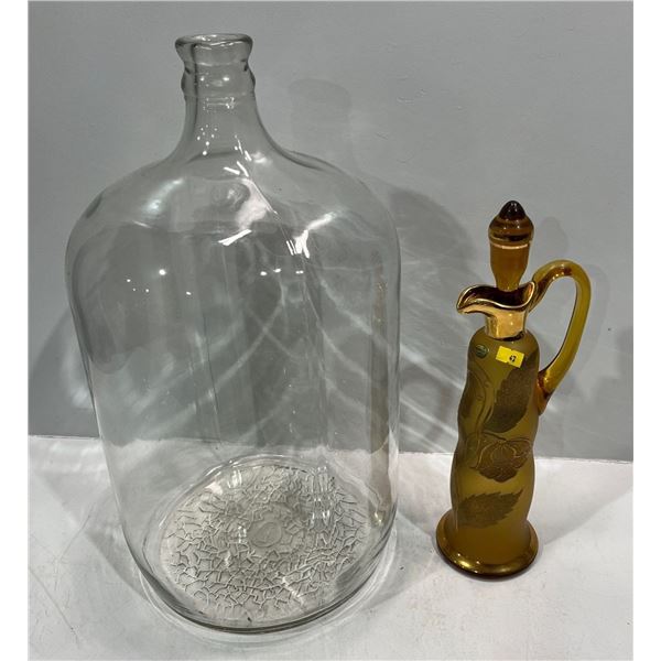 Bohemian Crystal Decanter Made in Czechoslovakia18H and Large Glass Jug 20Hx10D