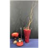 Image 1 : Collection of Red Pottery & Glass Vases  heights range from 8-21