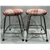 Image 1 : Pair of Red Plaid Upholstered Stools 13Lx13Wx18H