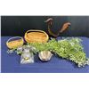 Image 1 : Collection of Decorative Items includes Baskets, Rooster, Fake Rotary Phone, Wire Bowl and more