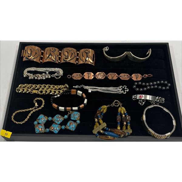 Collection of Costume Jewelry Bracelets (includes Medical Pill Holder) plus Trinket Holder