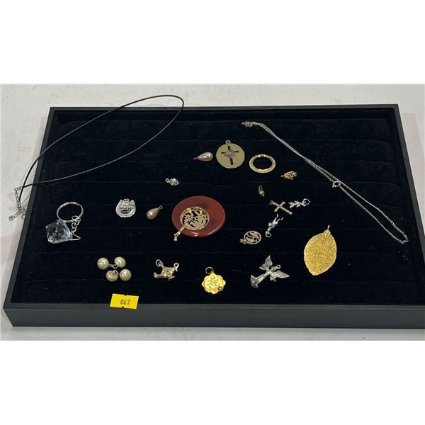 Collection of Pendants with Stainless Steel Chain and Leather Strand plus Trinket Box