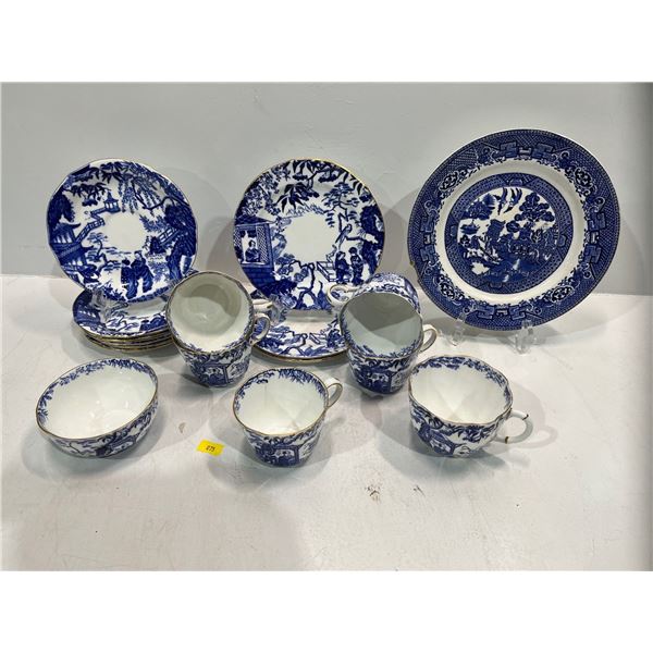 Several Pieces of Royal Crown Derby Blue & White China plus One Willow Plate (damaged)
