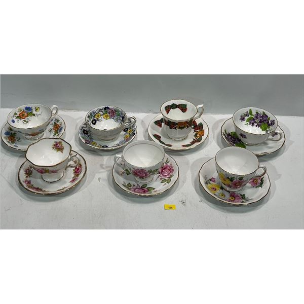 Collection of Teacups with Matching Saucers brands include Royal Albert, Royal Vale and more