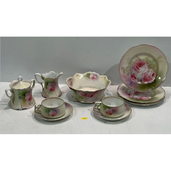 R&S Germany China Pieces 2 Teacups & Saucers, 3 Lunch Plates, Cream & Sugar and Oval Serving Bowl