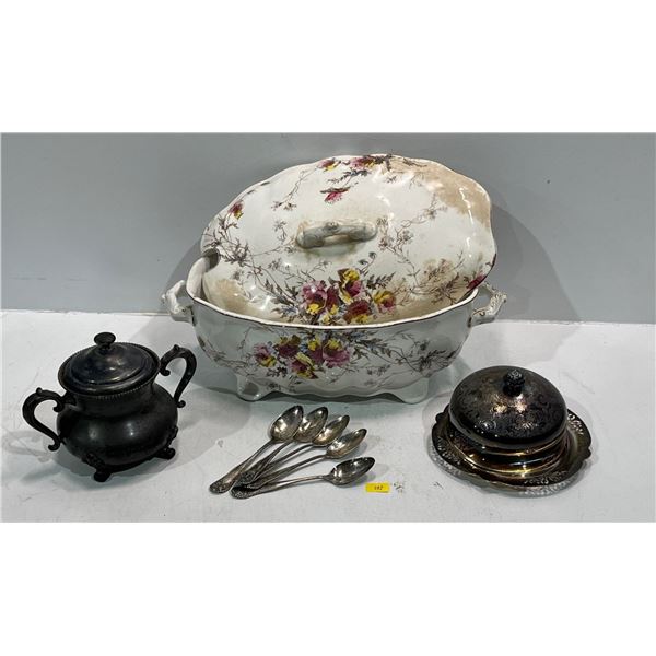 Silver Plated Serving Dishes and Spoons plus Soup Tureen "Rutland" by Doulton Burslem