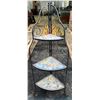 Image 1 : Wrought Iron Corner Plant Stand with Three Ceramic Mosaic Tile Shelves  14Wx14Dx52H
