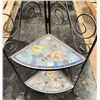 Image 2 : Wrought Iron Corner Plant Stand with Three Ceramic Mosaic Tile Shelves  14Wx14Dx52H