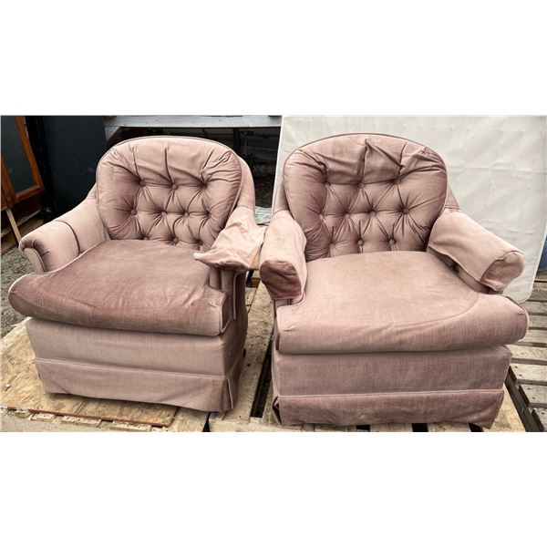 Pair of Beige/Pink Upholstered Swivel Chairs 32Wx32Dx32H