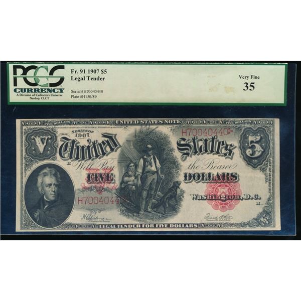 1907 $5 Legal Tender Note PCGS 35