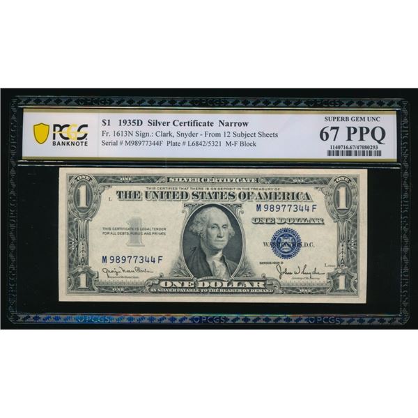 1935D $1 Narrow Silver Certificate PCGS 67PPQ