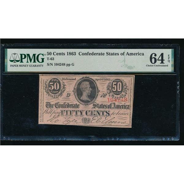 50 Cent 1863 T-63 Confederate PMG 64EPQ