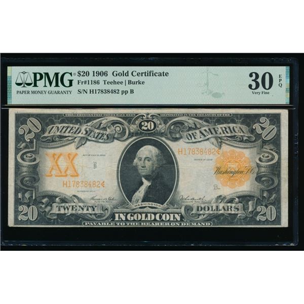 1906 $20 Gold Certificate PMG 30EPQ