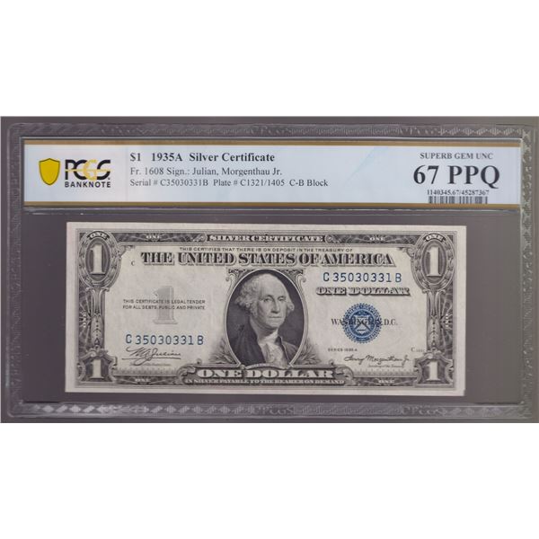 1935A $1 Silver Certificate PCGS 67PPQ