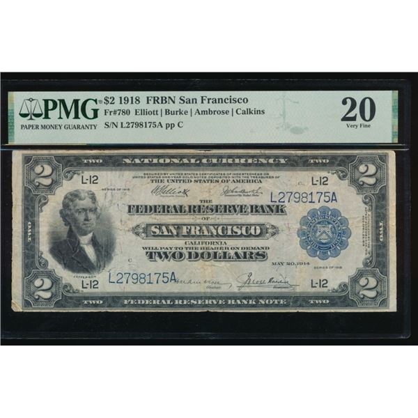 1918 $2 San Francisco FRBN PMG 20
