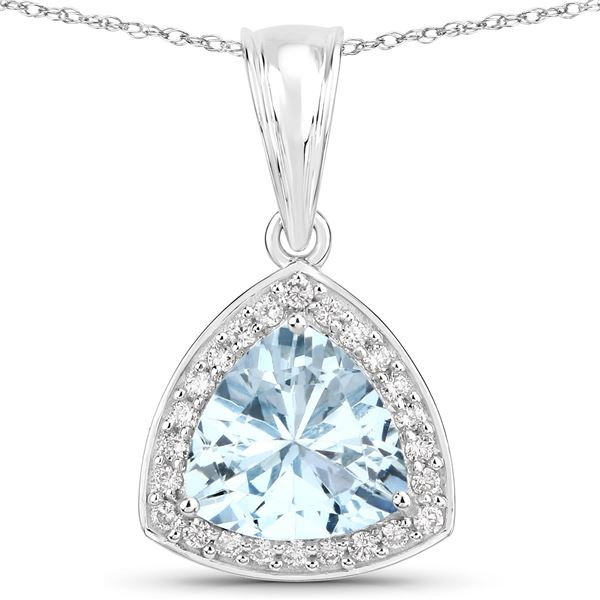 14KT White Gold 2.24ctw Aquamarine and White Diamond Pendant