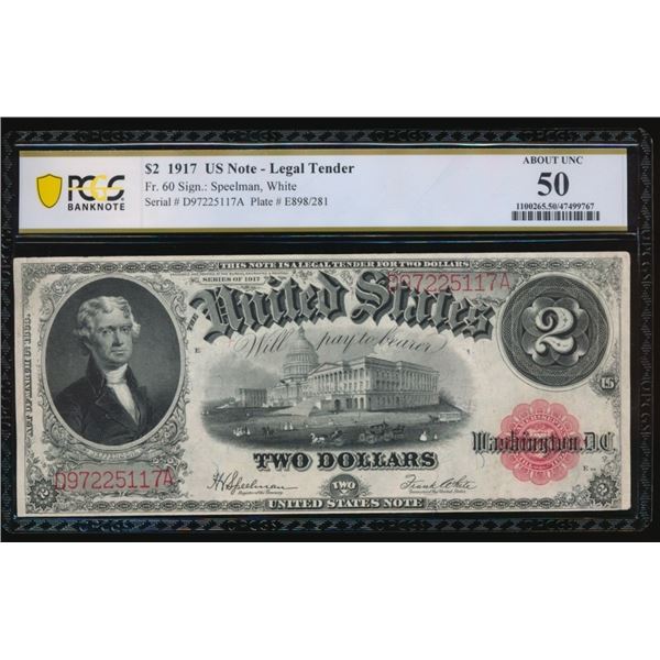 1917 $2 Legal Tender Note PCGS 50