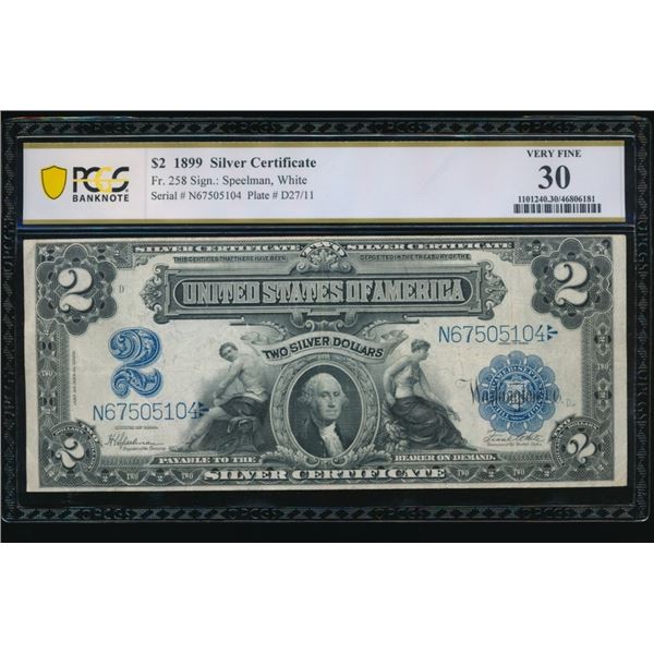 1899 $2 Mini Porthole Silver Certificate PCGS 30