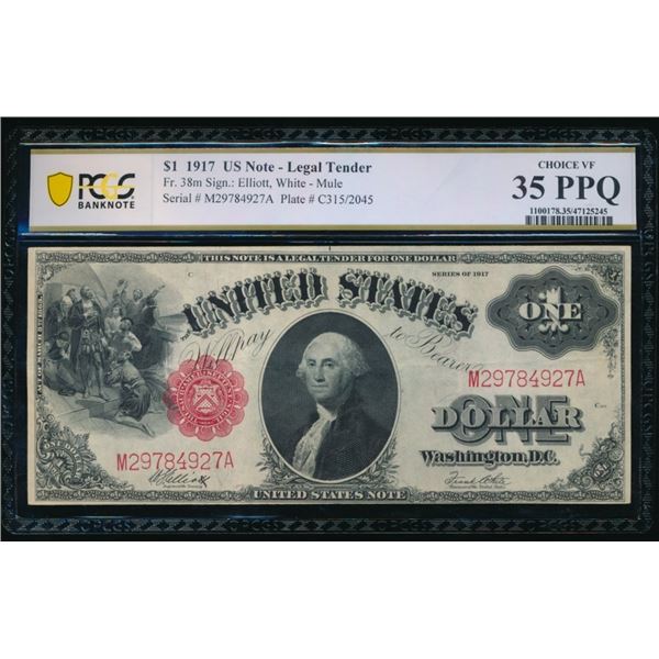 1917 $1 Legal Tender Note PCGS 35PPQ