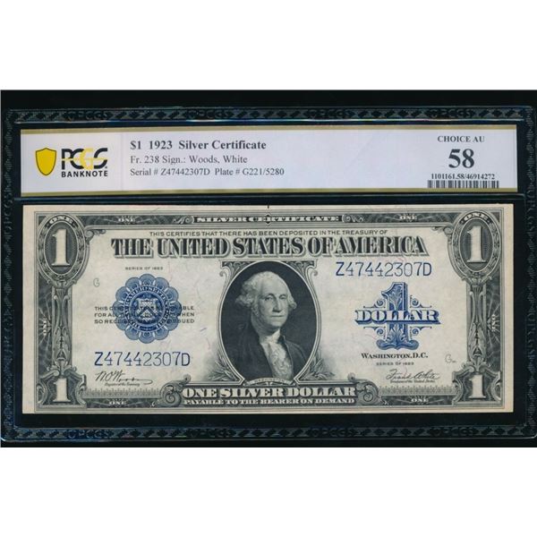 1923 $1 Silver Certificate PCGS 58