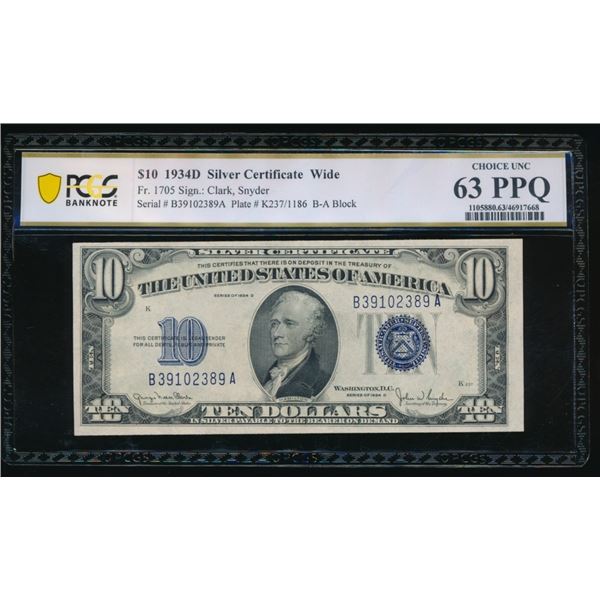 1934D $10 Silver Certificate PCGS 63PPQ