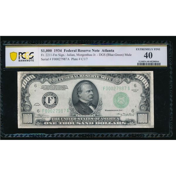 1934 $1000 Atlanta FRN PCGS 40