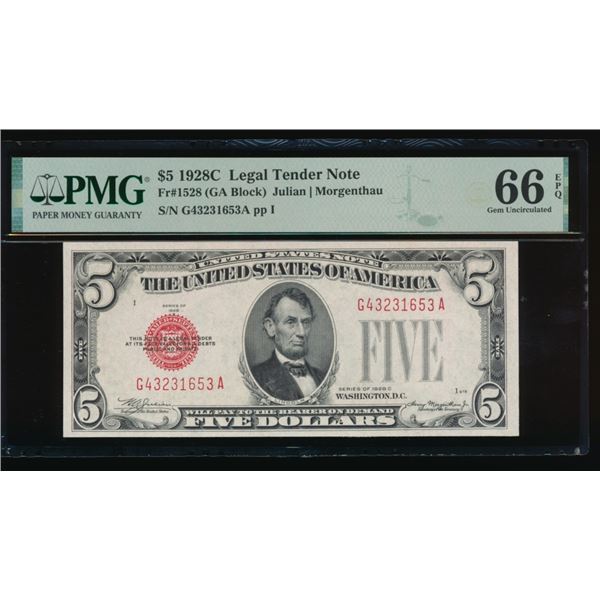1928C $5 Legal Tender Note PMG 66EPQ