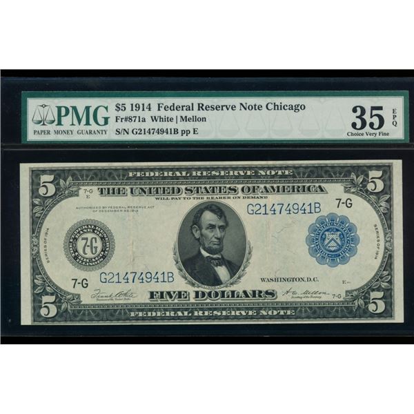 1914 $5 Chicago FRN PMG 35EPQ