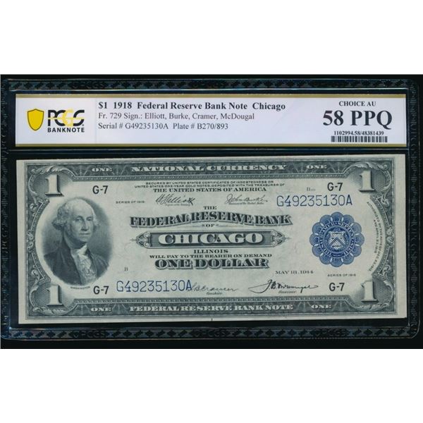1918 $1 Chicago FRBN PCGS 58PPQ