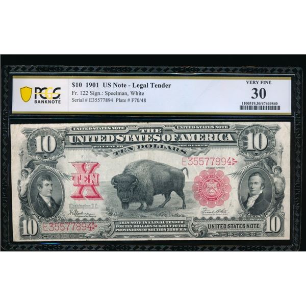 1901 $10 Bison Legal Tender Note PMG 30