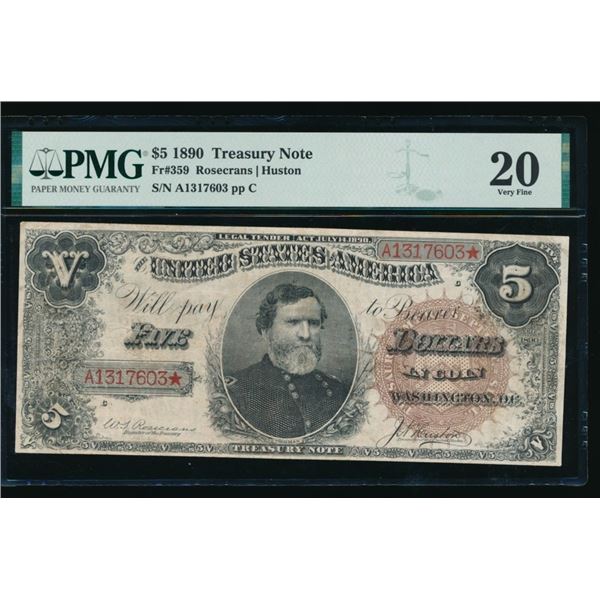 1890 $5 Treasury Note PMG 20