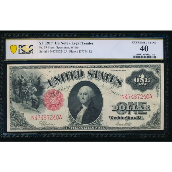 1917 $1 Legal Tender Note PCGS 40