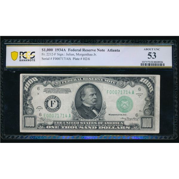 1934A $1000 Atlanta FRN PCGS 53