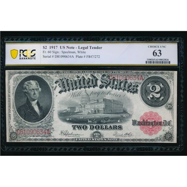 1917 $2 Legal Tender Note PCGS 63
