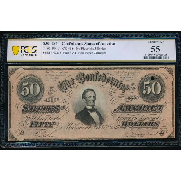 1864 $50 T-66 Confederate PCGS 55